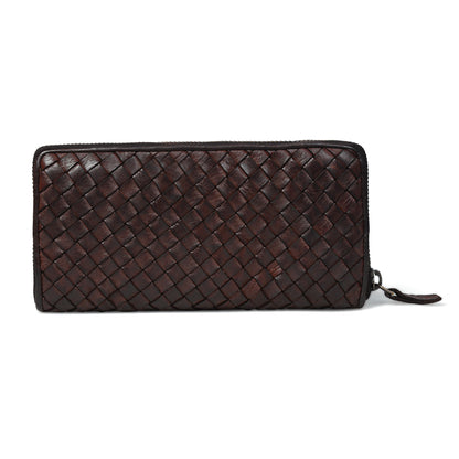 Lattice Hand-Woven Leather Zip-Around Wallet