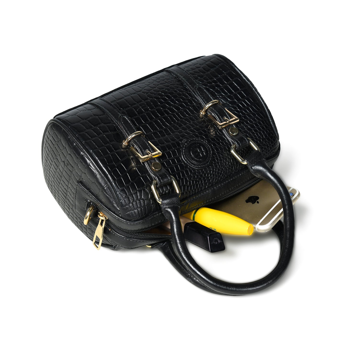 Textured Barrel Satchel - Black