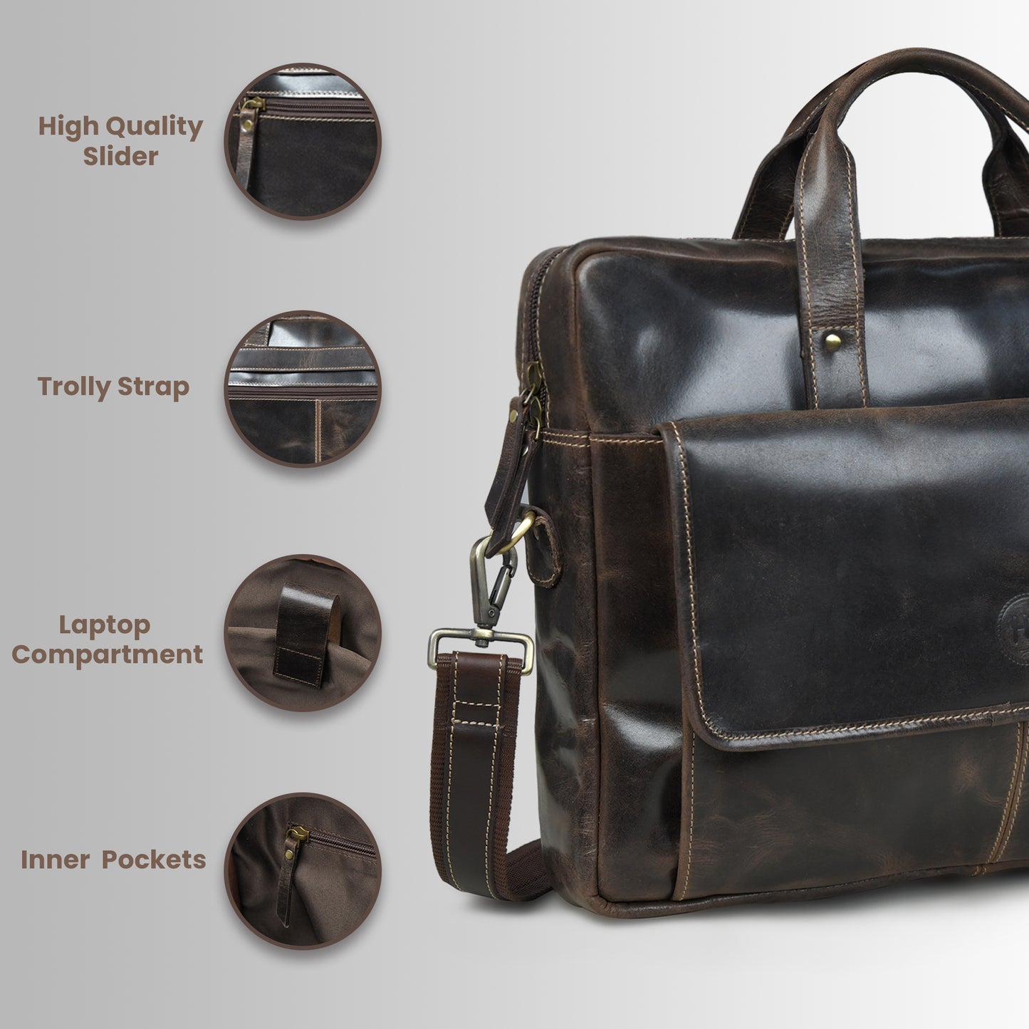 Classic Leather Laptop Bag - Dark Brown