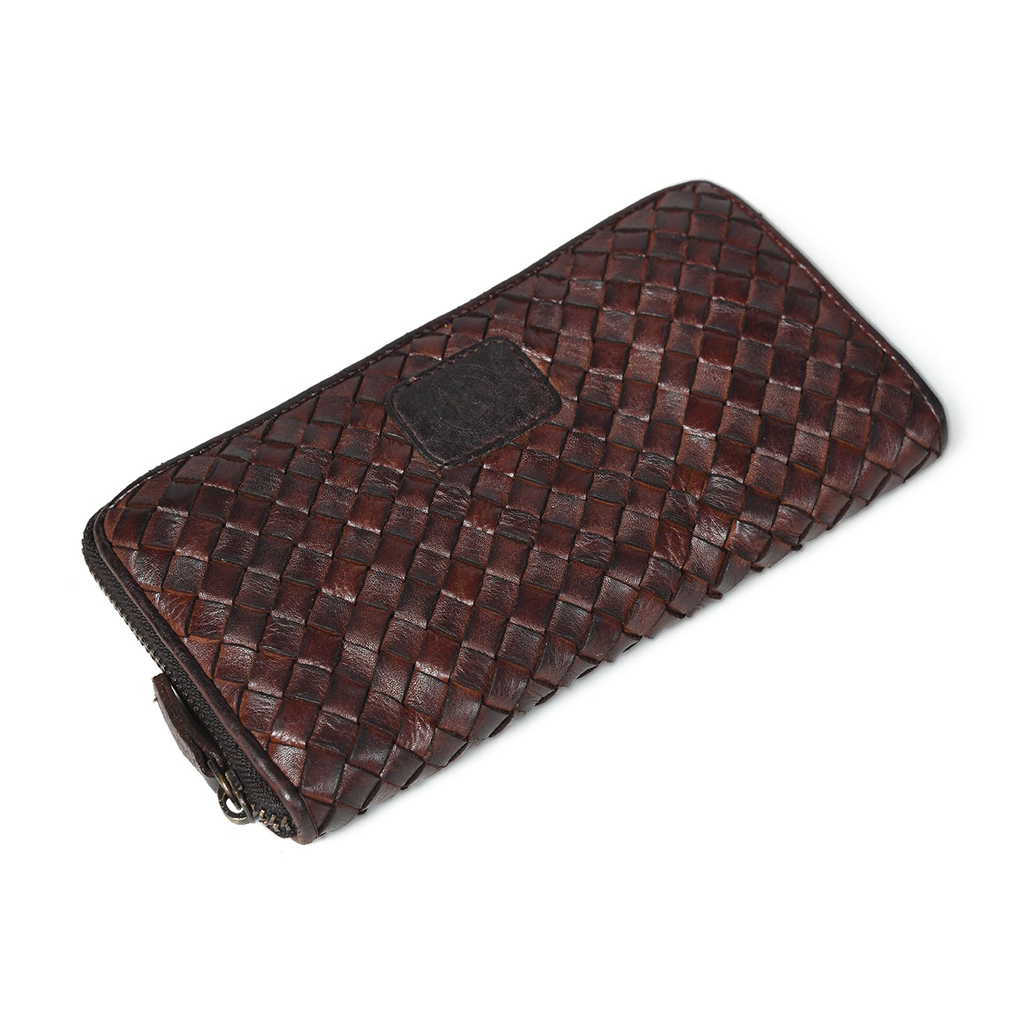 Lattice Hand-Woven Leather Zip-Around Wallet