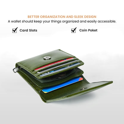 Minimalist Leather Wallet with Coin Pocket - Forest Green