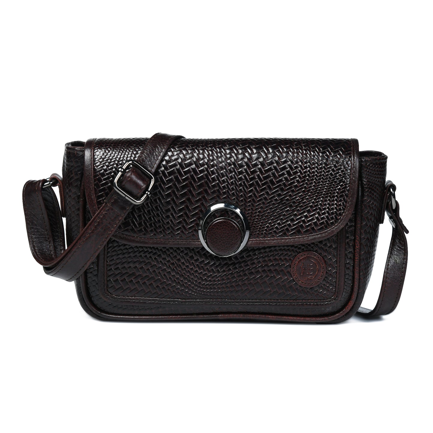 Leather Pouch | zig zag pattern Sling bag - Dark Brown
