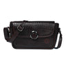 Dark Brown Leather Sling Bag - front view with zig zag pattern, handcrafted buffalo leather | Hema Emporium