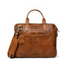 Tan Leather Laptop Bag - front view with shoulder strap, handcrafted buffalo leather | Hema Emporium