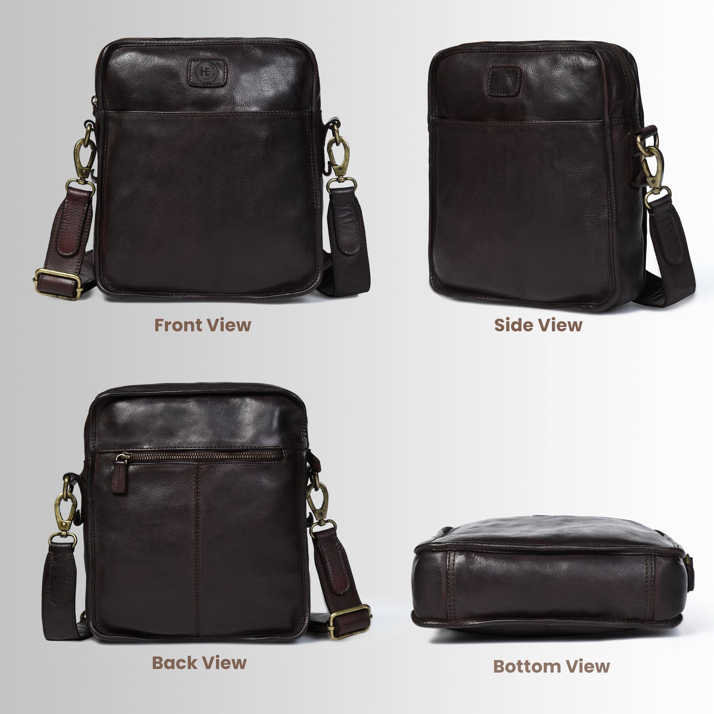 Leather Square Crossbody Bag - Dark Brown