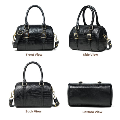 Textured Barrel Satchel - Black