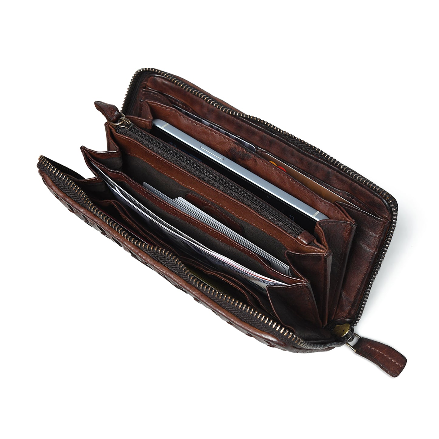 Lattice Hand-Woven Leather Zip-Around Wallet