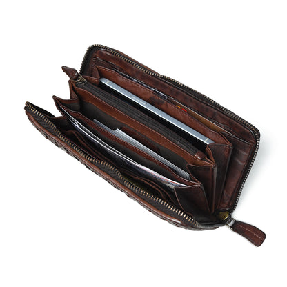 Lattice Hand-Woven Leather Zip-Around Wallet