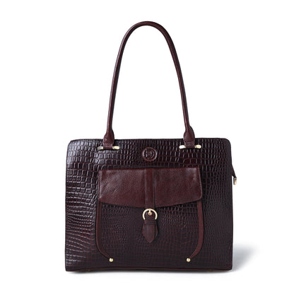 Vera Women's Crocodile Embossed Leather Work Bag
