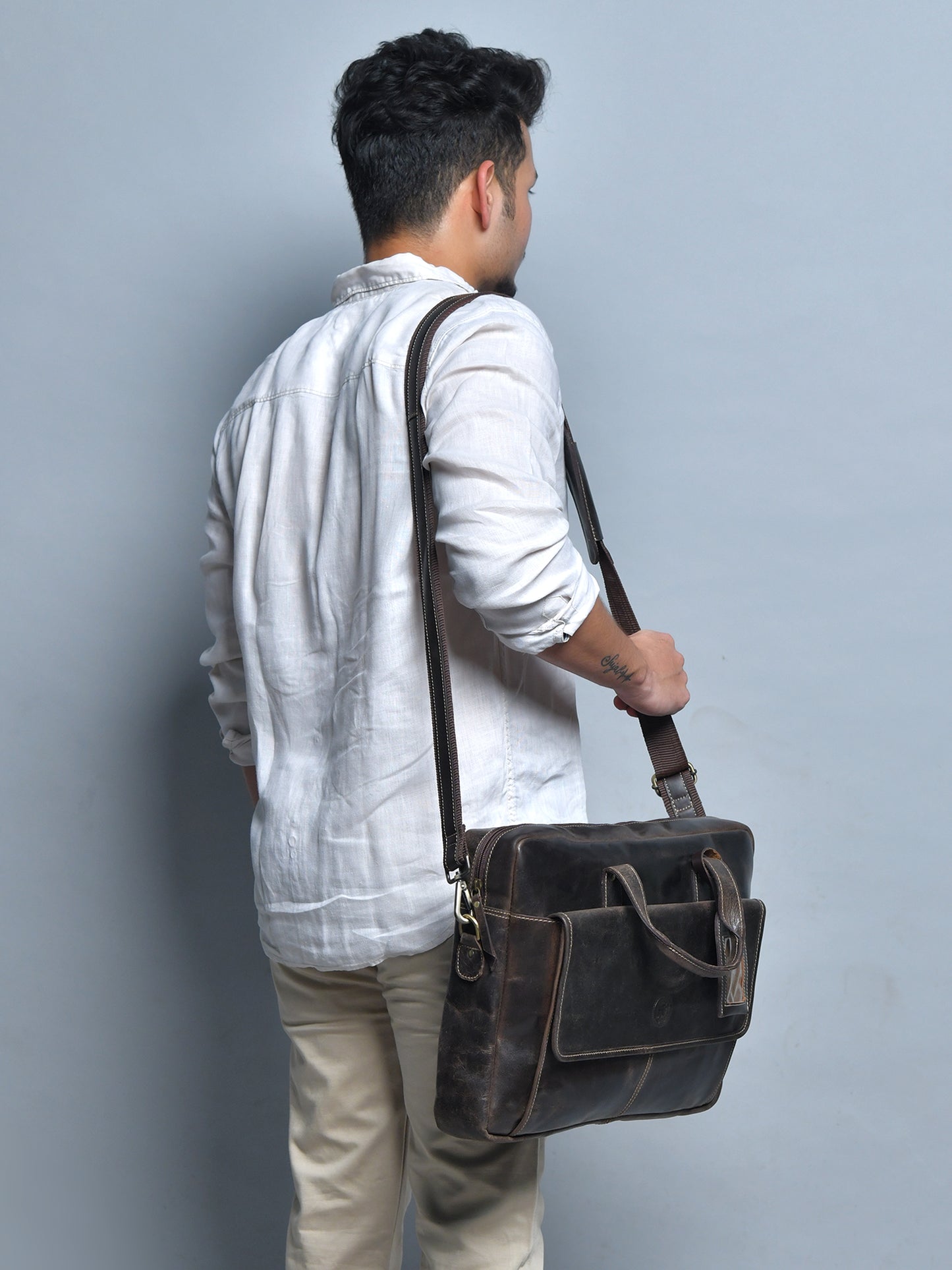 Classic Leather Laptop Bag - Dark Brown