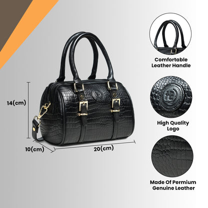 Textured Barrel Satchel - Black