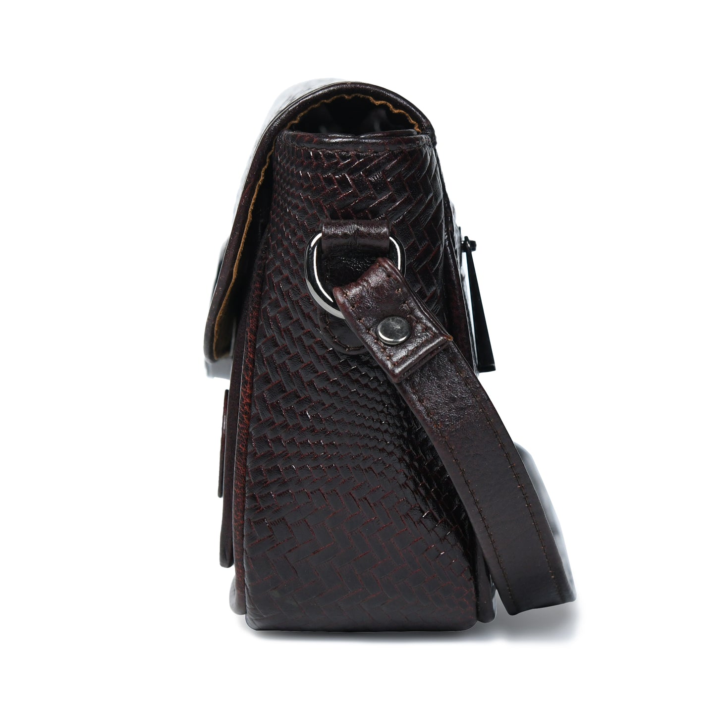 Leather Pouch | zig zag pattern Sling bag - Dark Brown