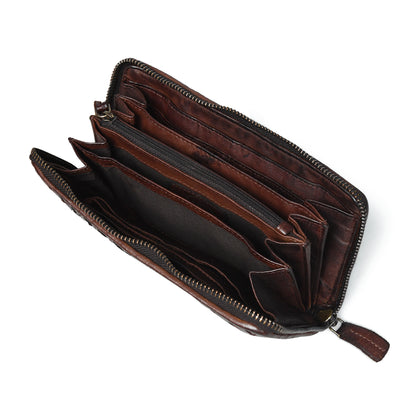 Lattice Hand-Woven Leather Zip-Around Wallet
