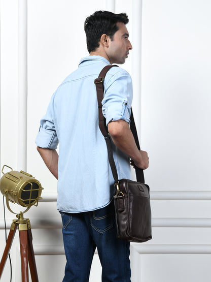 Leather Square Crossbody Bag - Dark Brown