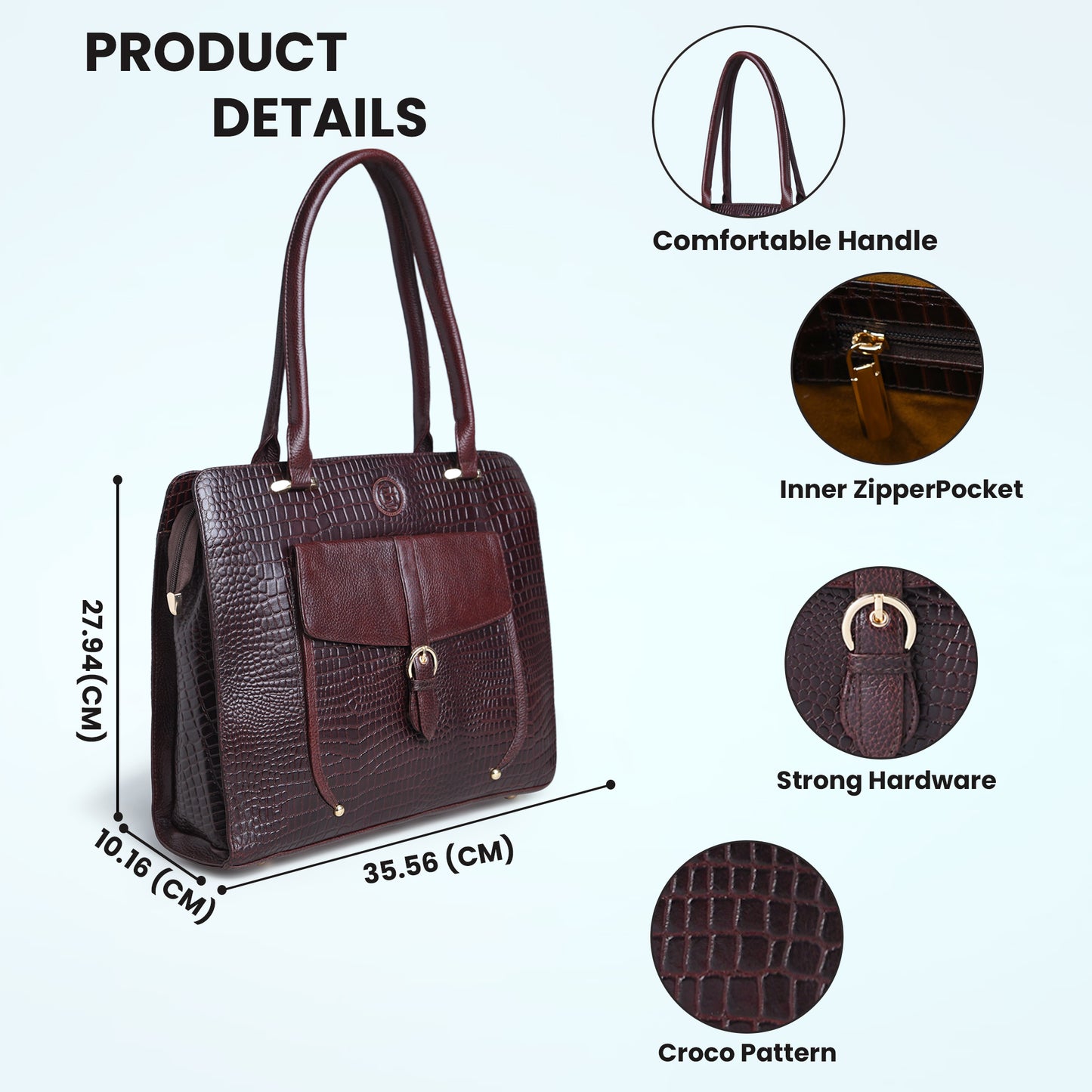 Vera Women's Crocodile Embossed Leather Work Bag