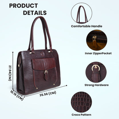 Vera Women's Crocodile Embossed Leather Work Bag