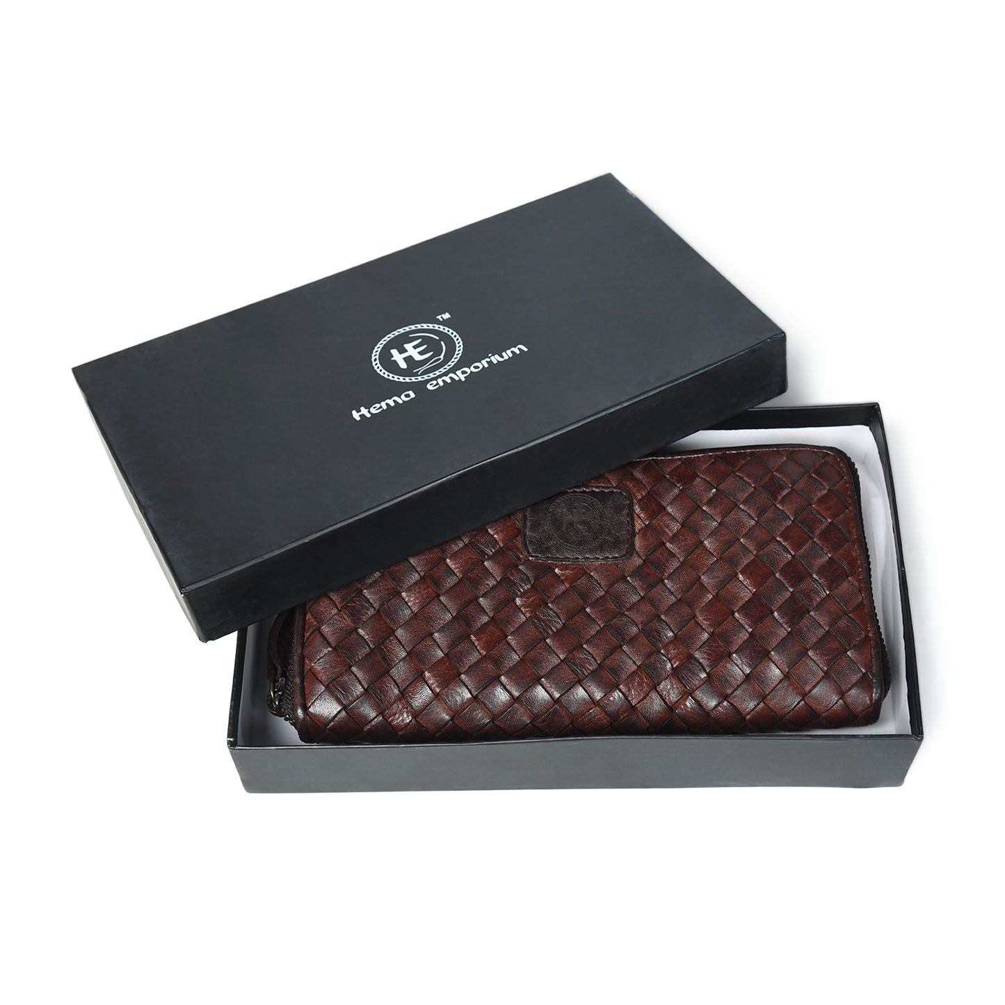 Lattice Hand-Woven Leather Zip-Around Wallet