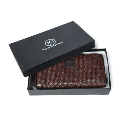 Lattice Hand-Woven Leather Zip-Around Wallet
