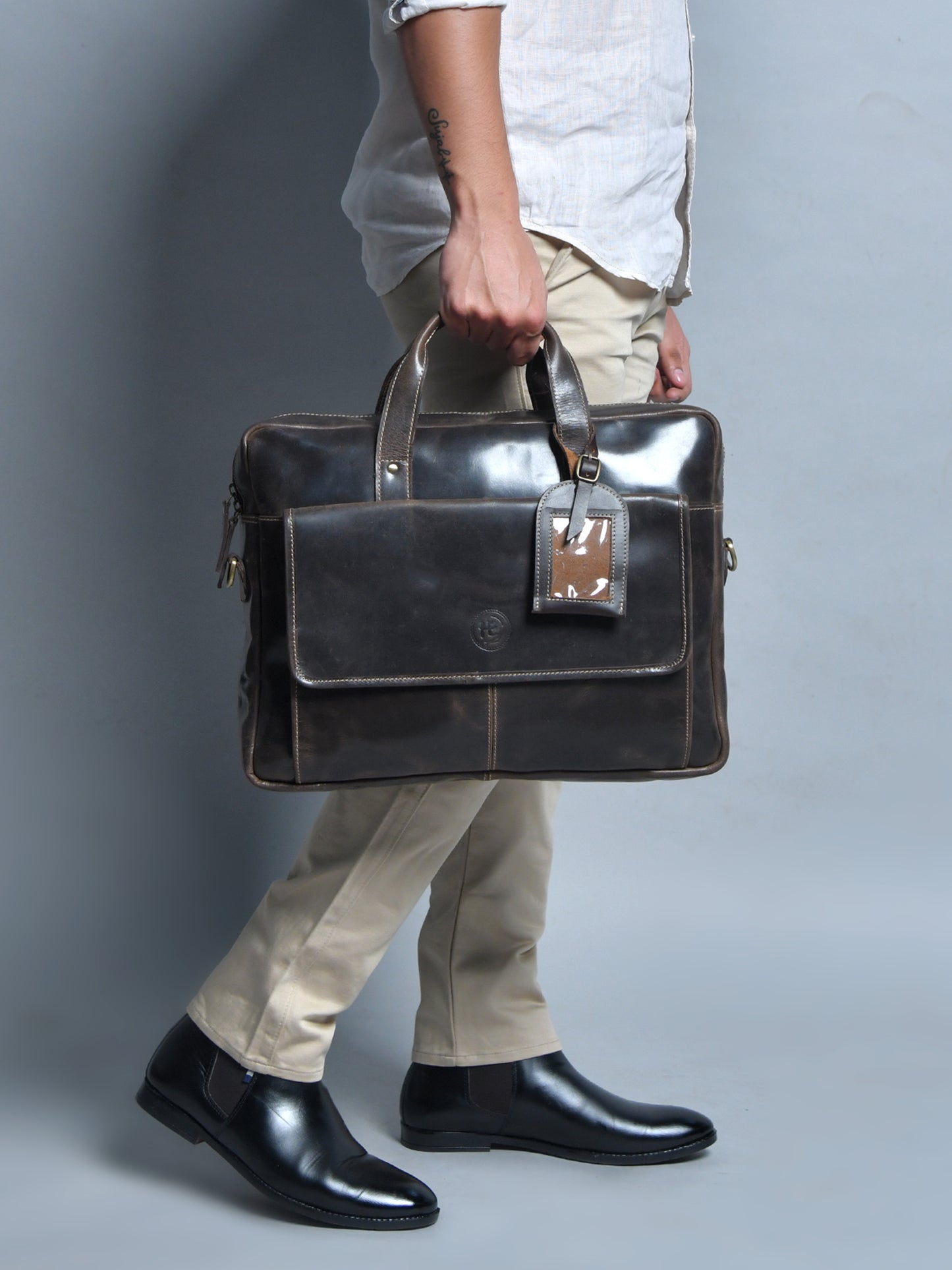 Classic Leather Laptop Bag - Dark Brown
