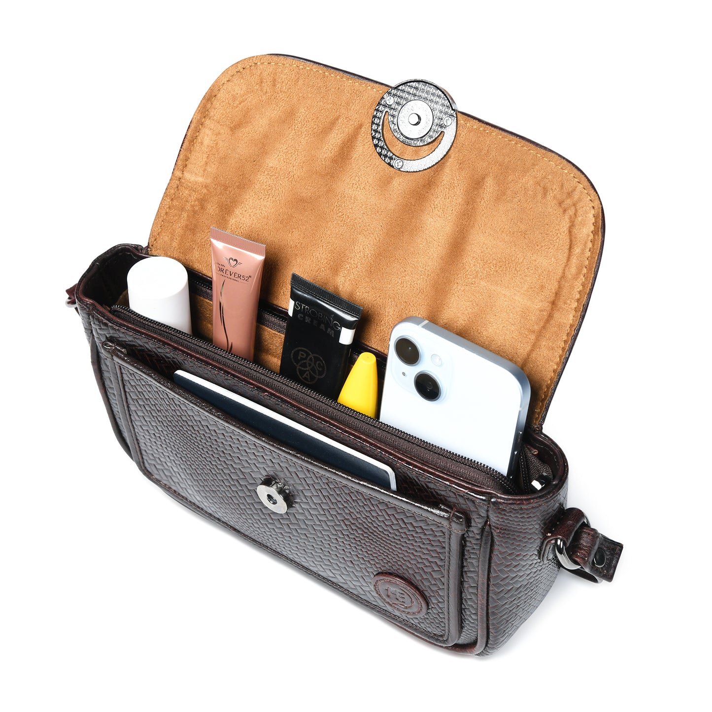 Leather Pouch | zig zag pattern Sling bag - Dark Brown