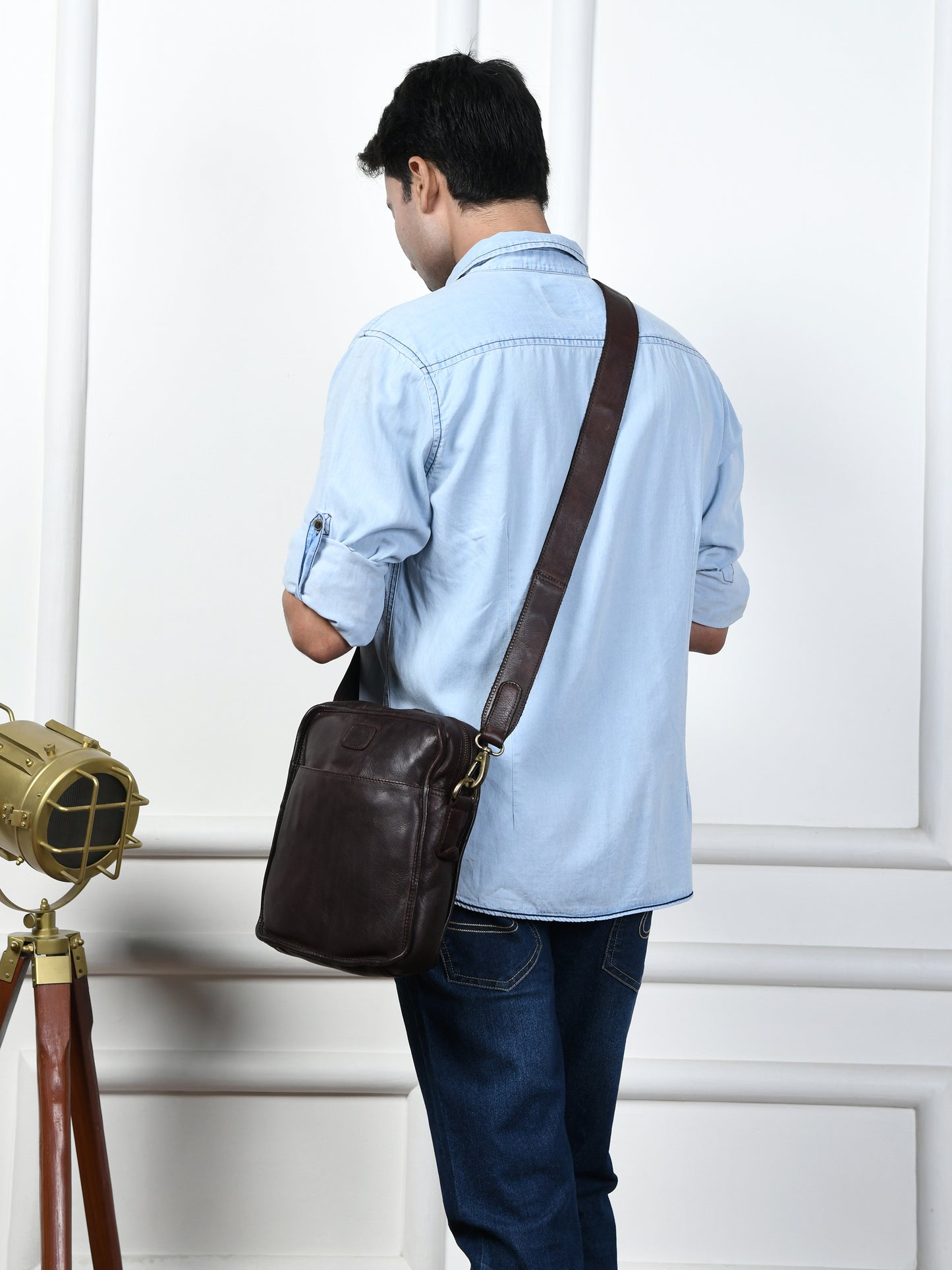 Leather Square Crossbody Bag - Dark Brown