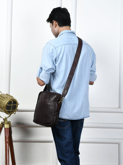 Leather Square Crossbody Bag - Dark Brown