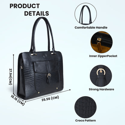 Vera Women's Crocodile Embossed Leather Work Bag