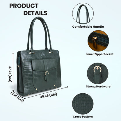 Vera Women's Crocodile Embossed Leather Work Bag