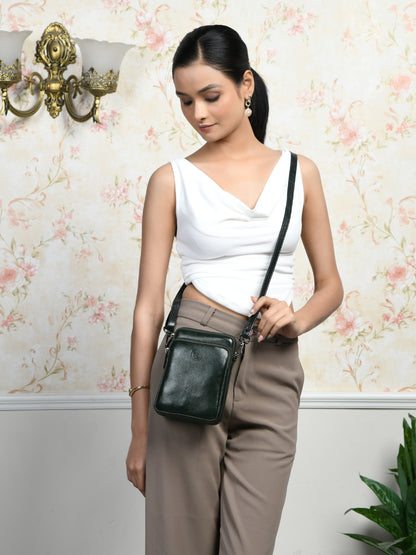 Classic Leather Mobile Sling Bag - Forest Green