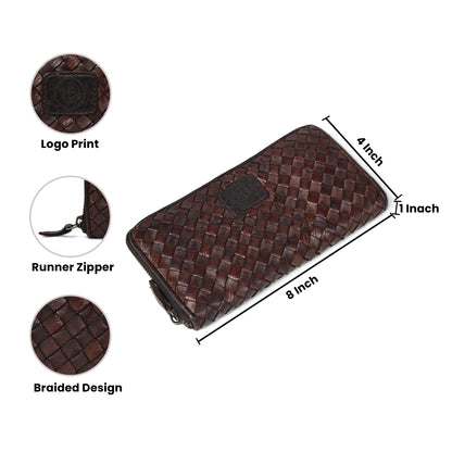 Lattice Hand-Woven Leather Zip-Around Wallet