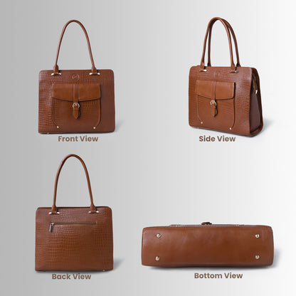Vera Women's Crocodile Embossed Leather Work Bag