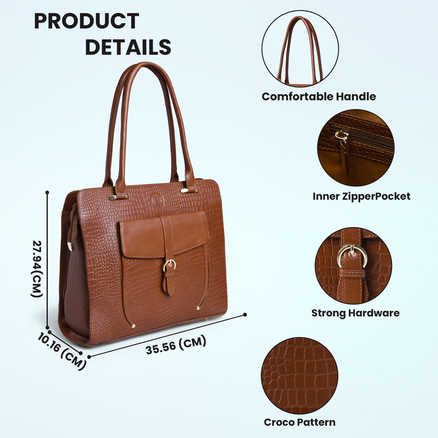 Vera Women's Crocodile Embossed Leather Work Bag