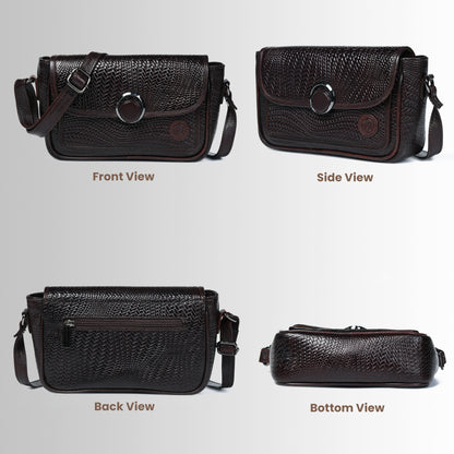 Leather Pouch | zig zag pattern Sling bag - Dark Brown