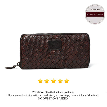 Lattice Hand-Woven Leather Zip-Around Wallet