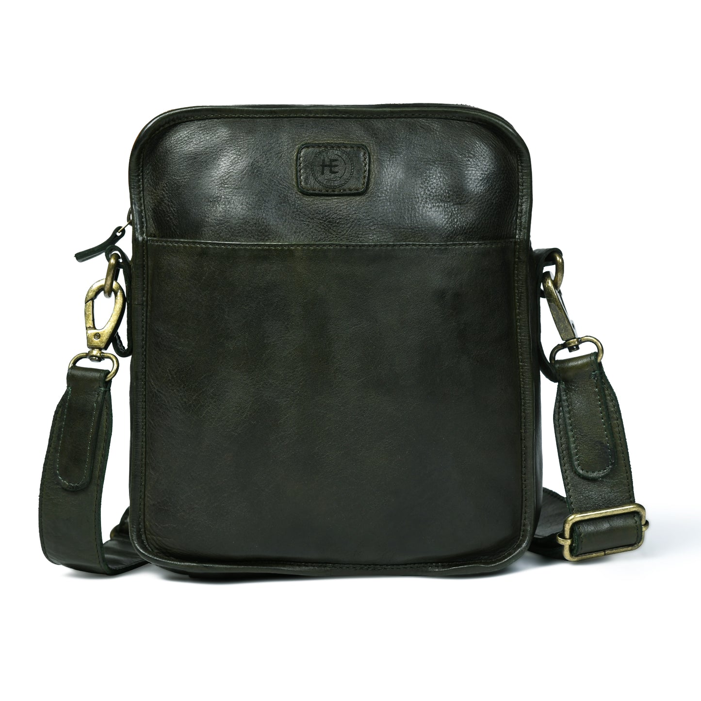 Leather Square Crossbody Bag - Olive Green