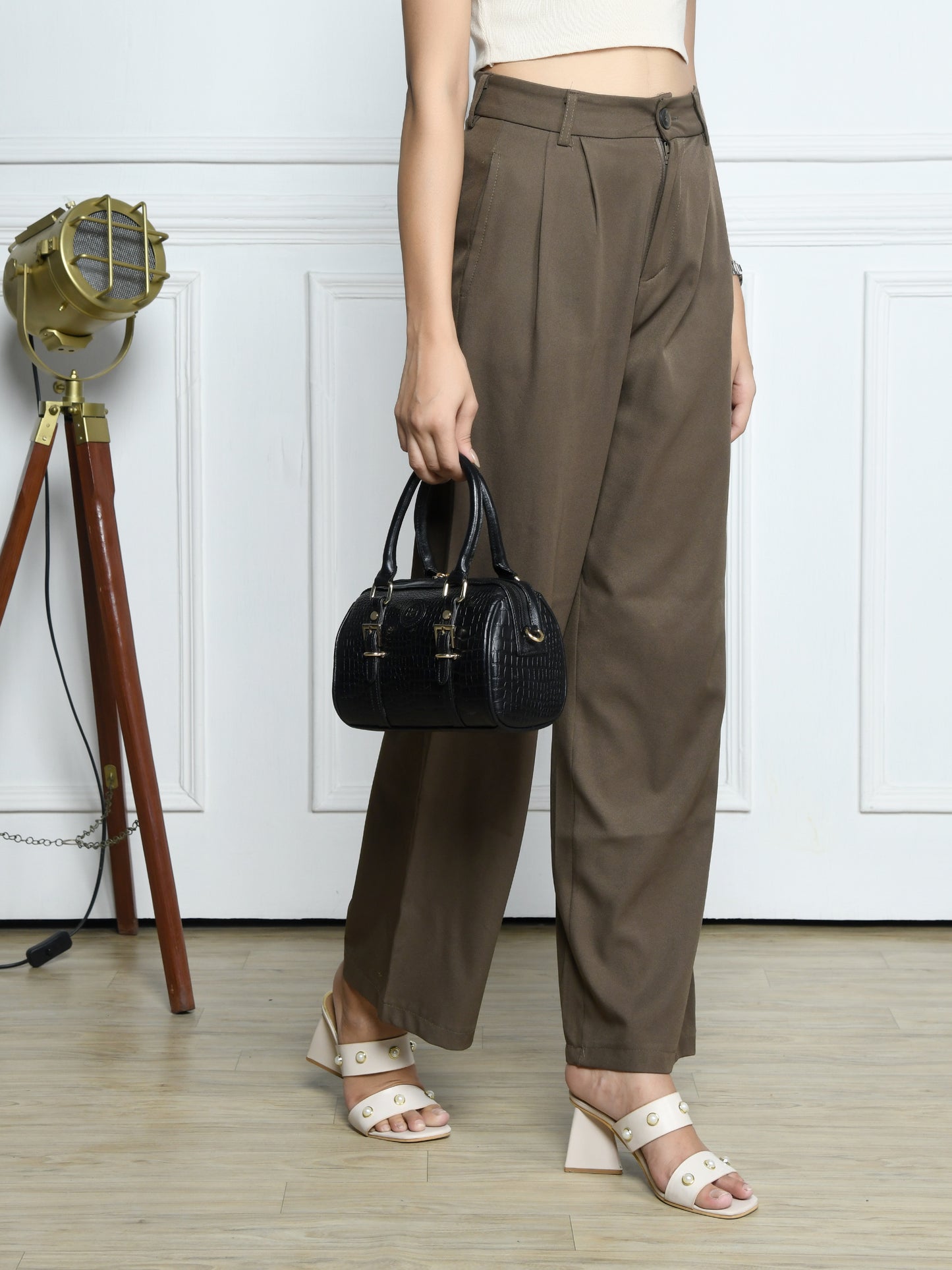 Textured Barrel Satchel - Black