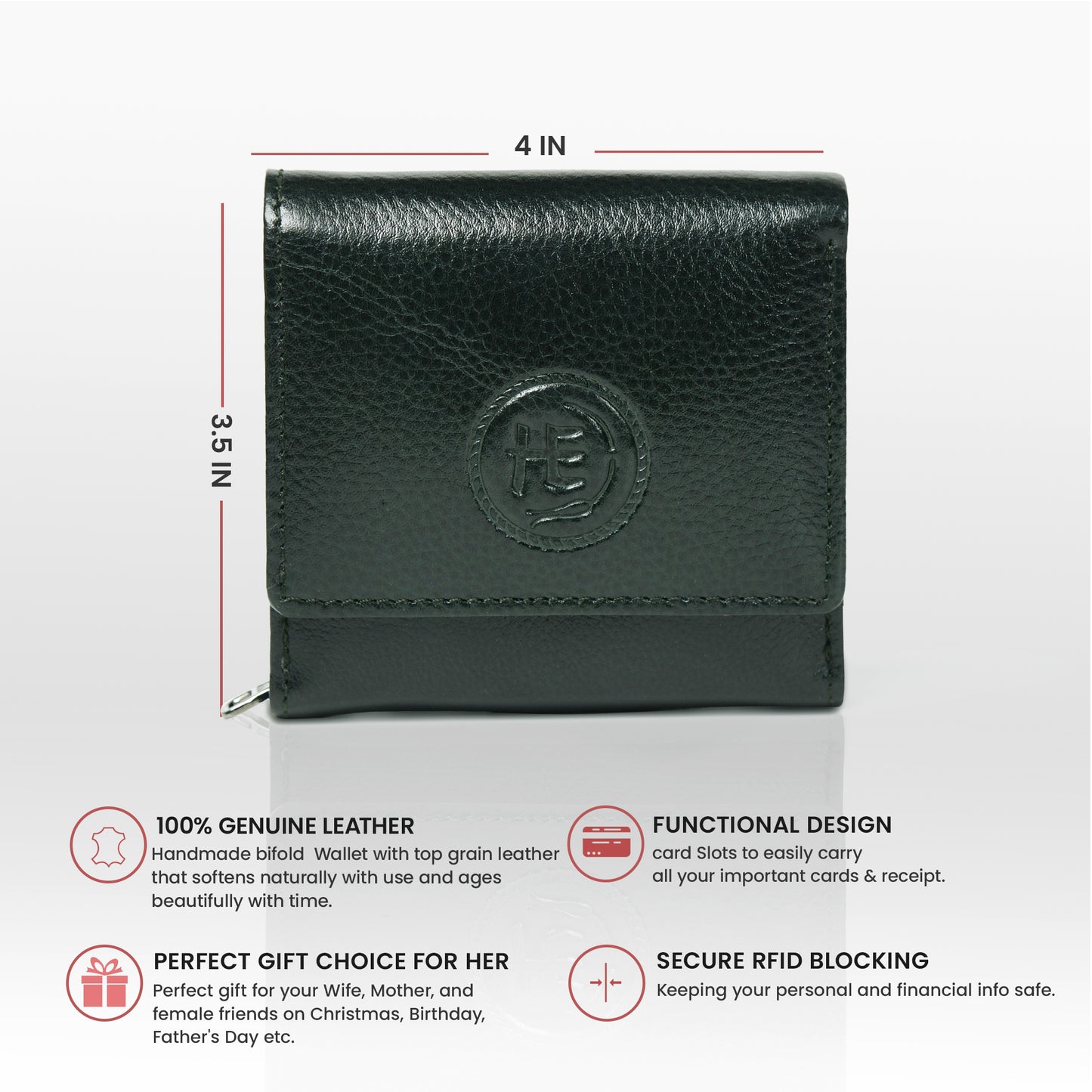 Minimalist Leather Wallet with Coin Pocket - Olive Green