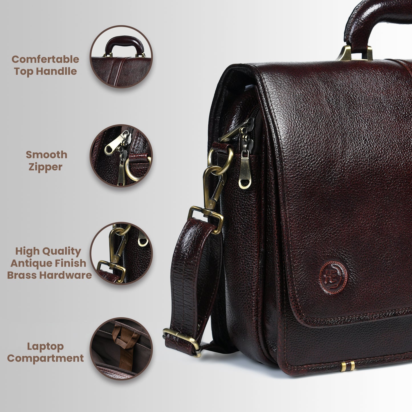 Vintage Leather Briefcase - Dark Brown