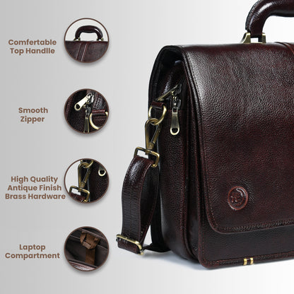 Vintage Leather Briefcase - Dark Brown