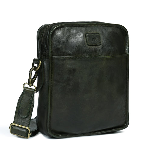 Leather Square Crossbody Bag - Olive Green