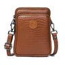 Brown Leather Sling Bag - front view with croc texture, handcrafted buffalo leather | Hema Emporium