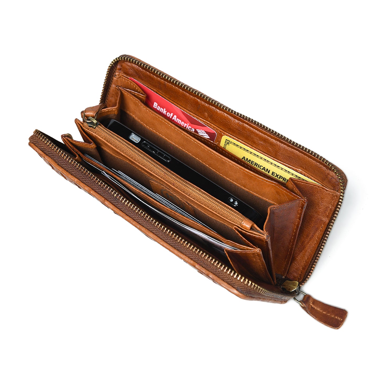 Lattice Hand-Woven Leather Zip-Around Wallet