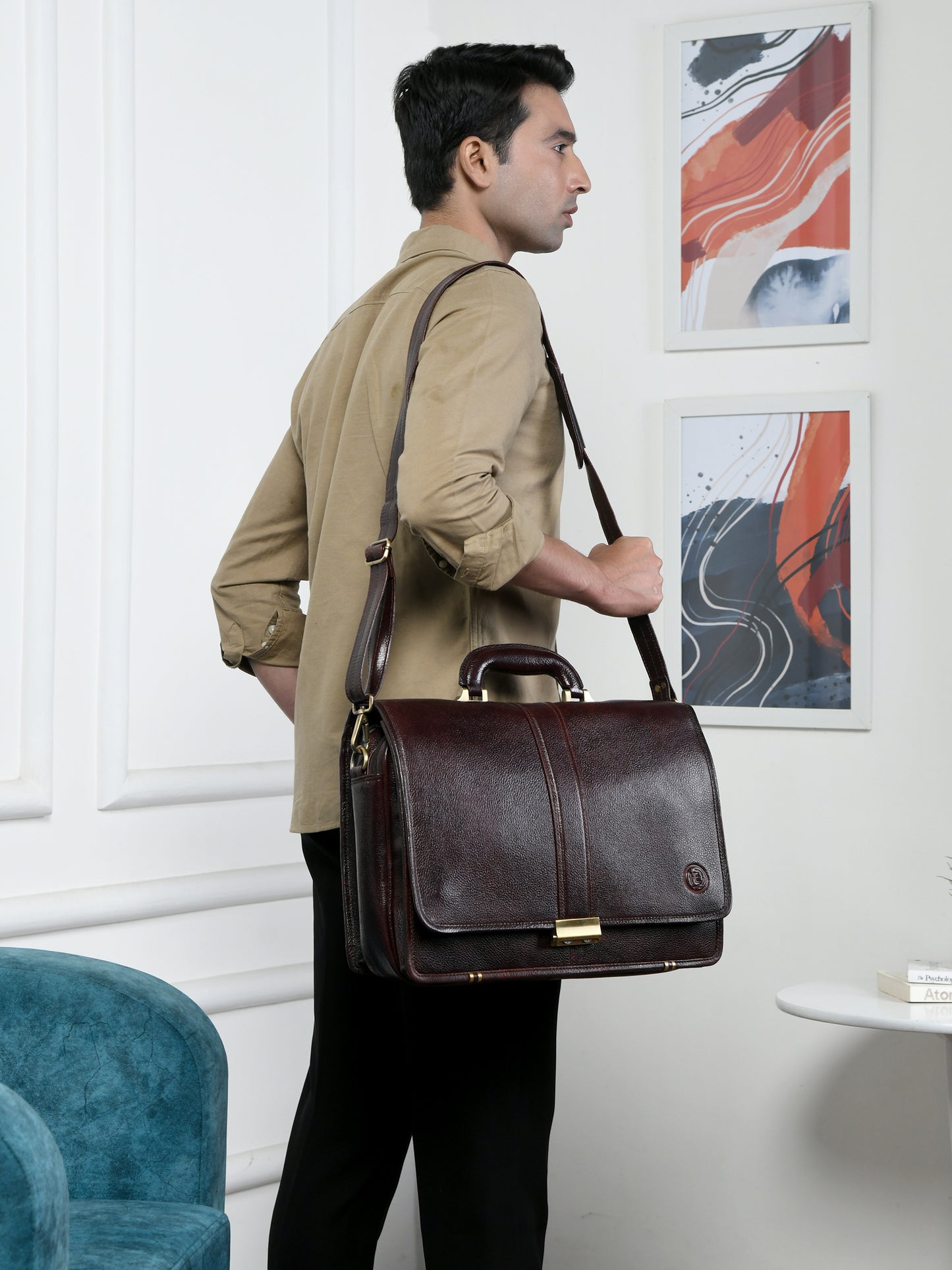 Vintage Leather Briefcase - Dark Brown