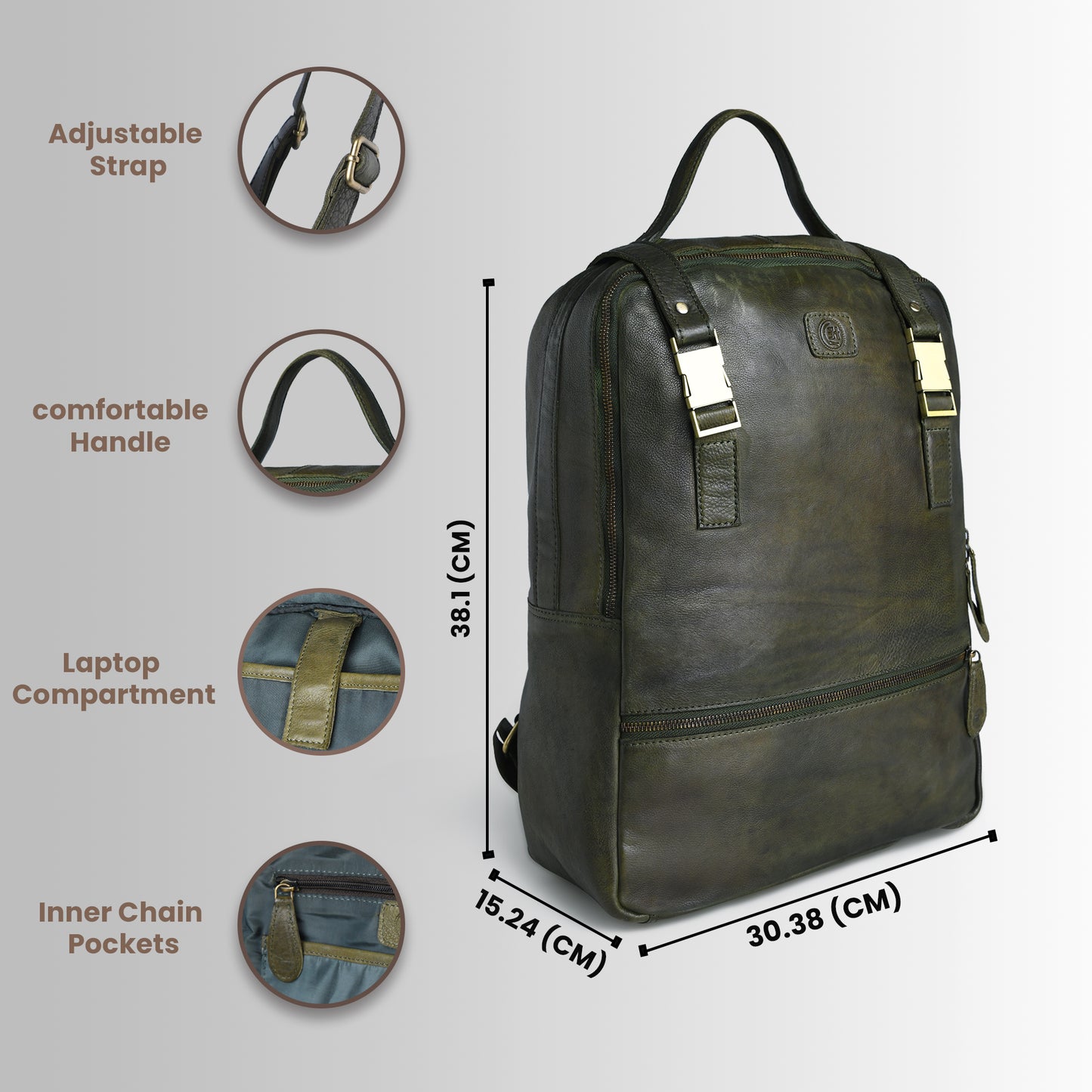 The Marlowe - Leather Backpack with Gold Buckle Straps