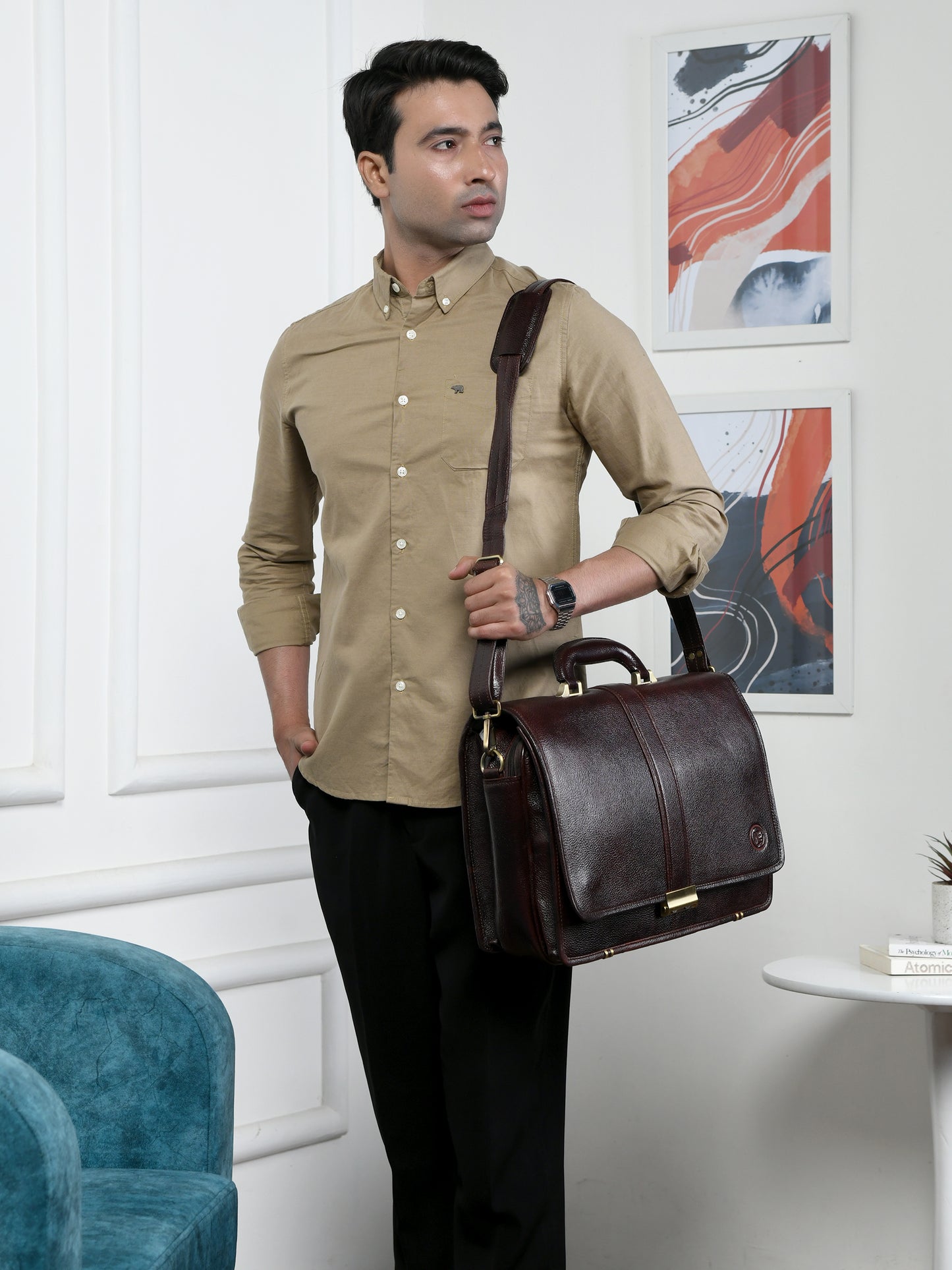 Vintage Leather Briefcase - Dark Brown