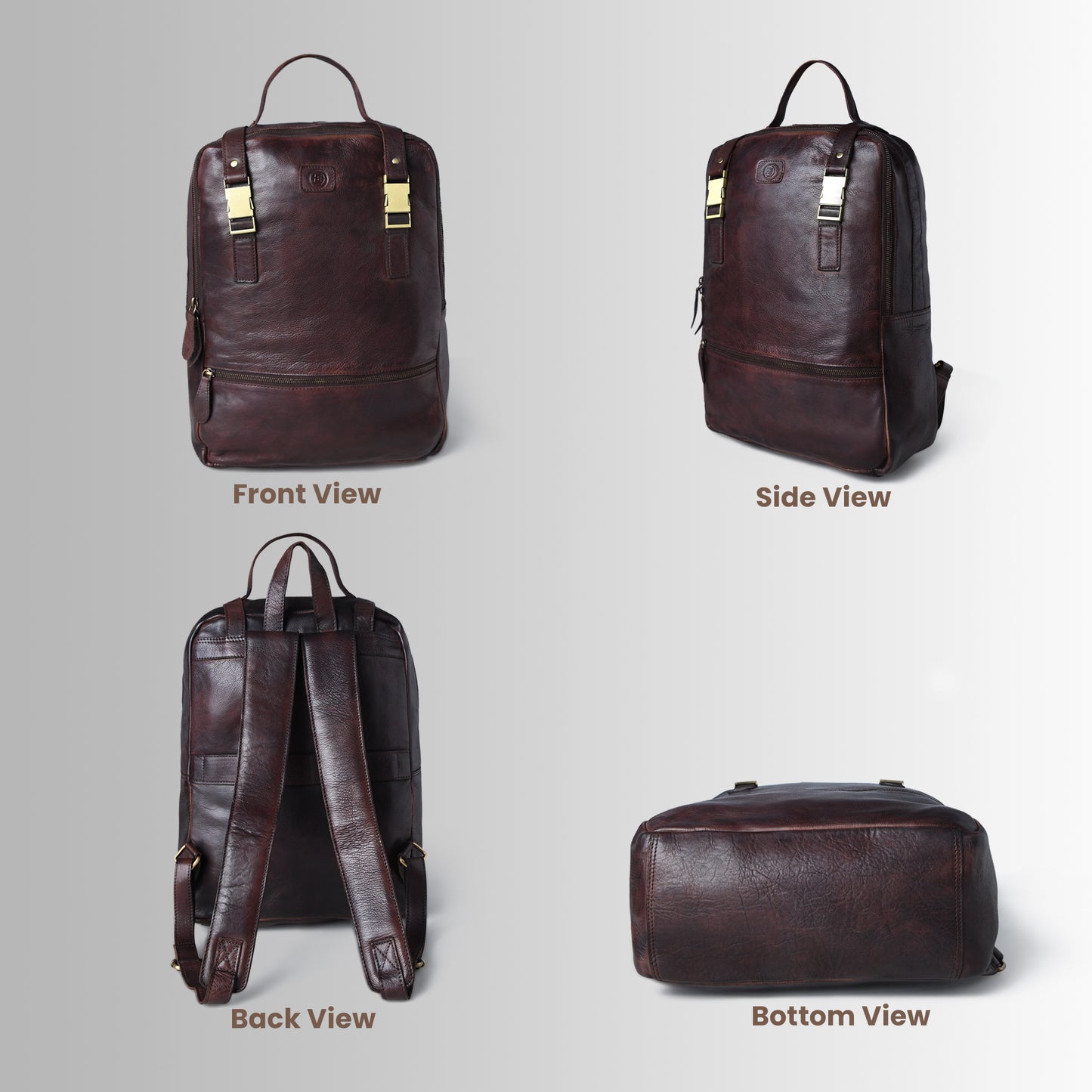 The Marlowe - Leather Backpack with Gold Buckle Straps