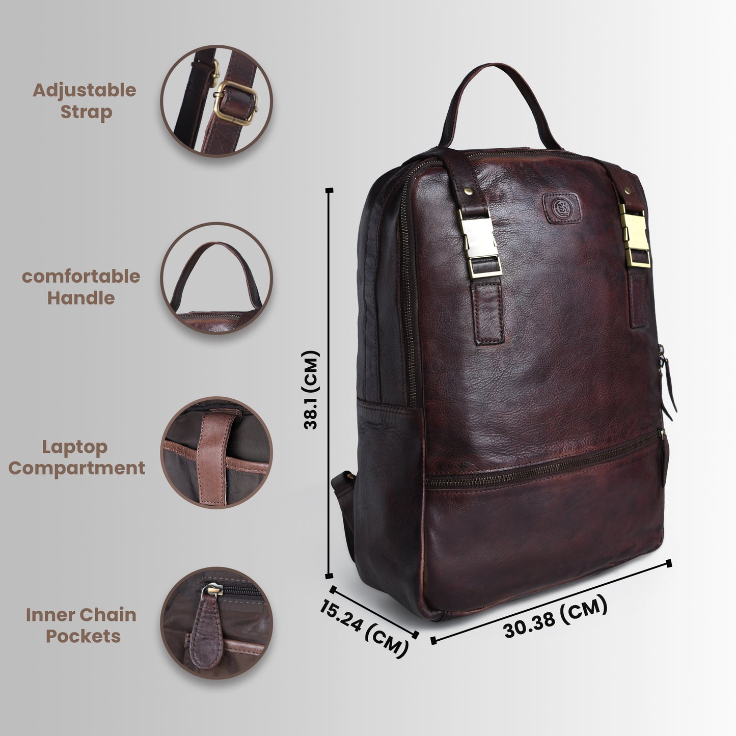 The Marlowe - Leather Backpack with Gold Buckle Straps