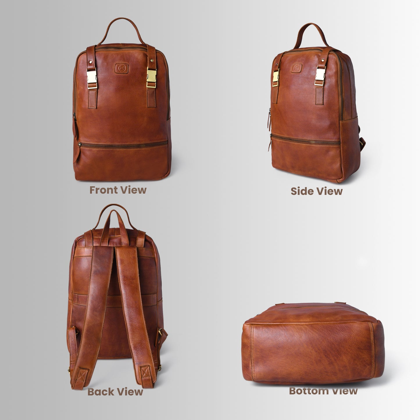 The Marlowe - Leather Backpack with Gold Buckle Straps