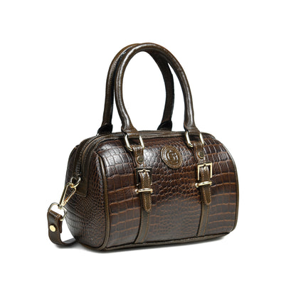Textured Barrel Satchel - Tan Brown