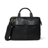 Black Leather Laptop Bag - front view with shoulder strap, handcrafted buffalo leather | Hema Emporium